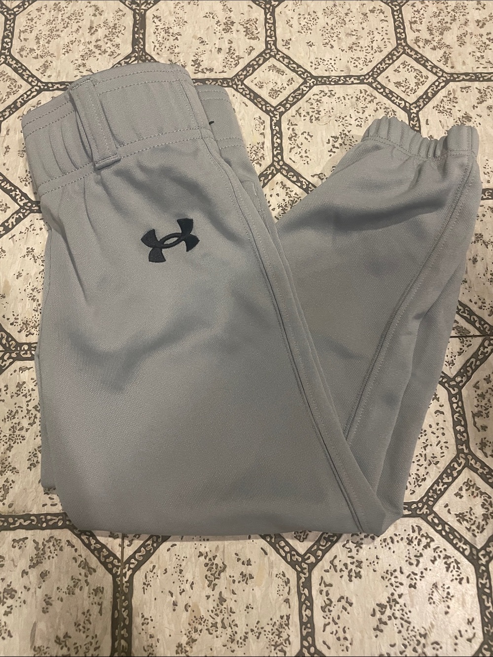 Under Armour Kids Light Gray Baseball Pants with Black Logo